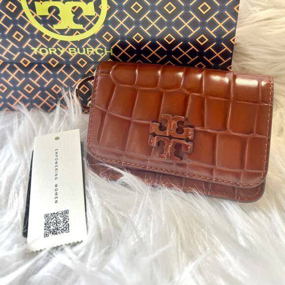 LIMITED TIME SALE - NEW $200 Tory Burch Flap Card case keychain crocodile wallet - Picture 1 of 8